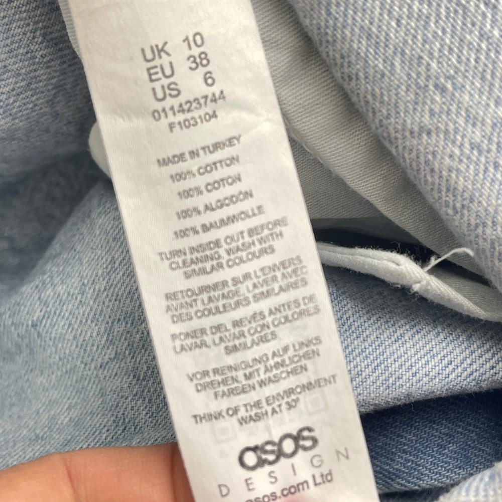 Asos Design Light Blue Denim Jean Button Front Mini Skirt - Picture 6 of 6